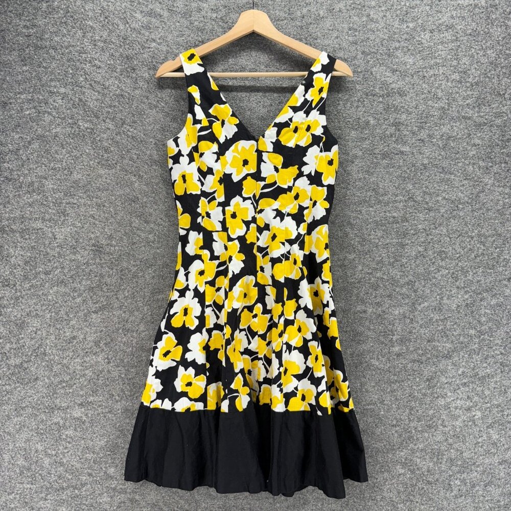 Nine West Dress Women 10 Black Floral Sheath Midi Zipper V-Neck Sleeveless